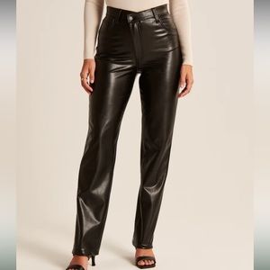 NWOT Abercrombie and Fitch Black Vegan Leather 90s Straight Pants